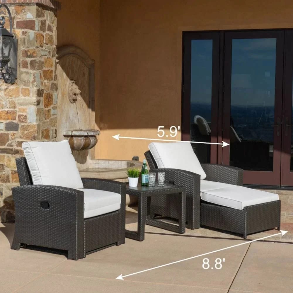 Grand Leisure 3-Piece Sidney Luxury Outdoor Wicker Recliner Set, Dark Brown