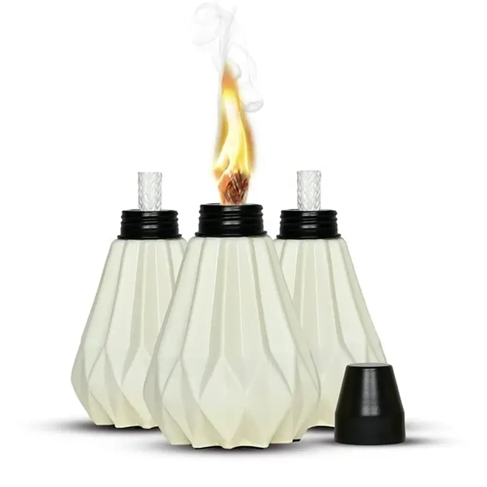 Decorative Glass Pineapple Table Torch, 3 Pack, White