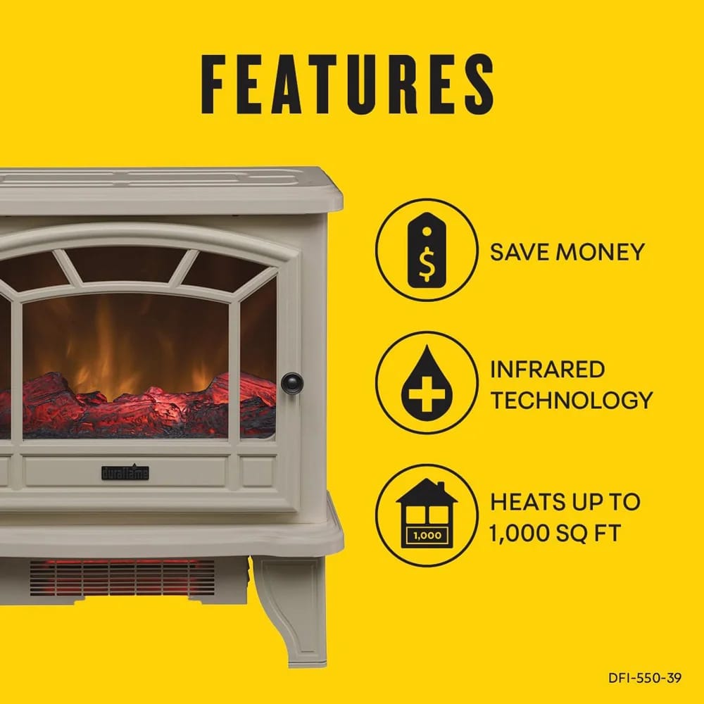 Duraflame Electric 1,500W Fireplace Stove Infrared Heater with Flickering Flame Effects, Cream