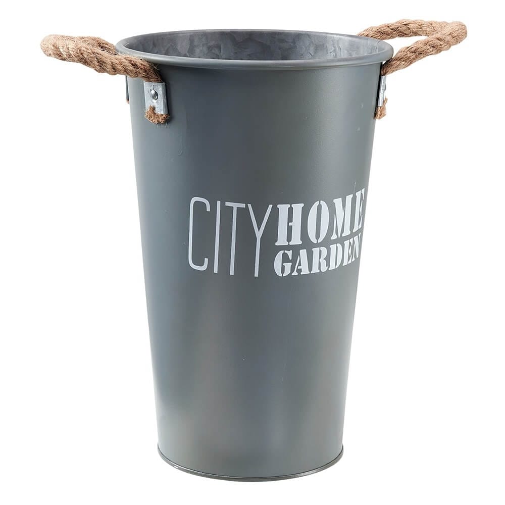 11" Tall Galvanized Metal Bucket with Rope Handles