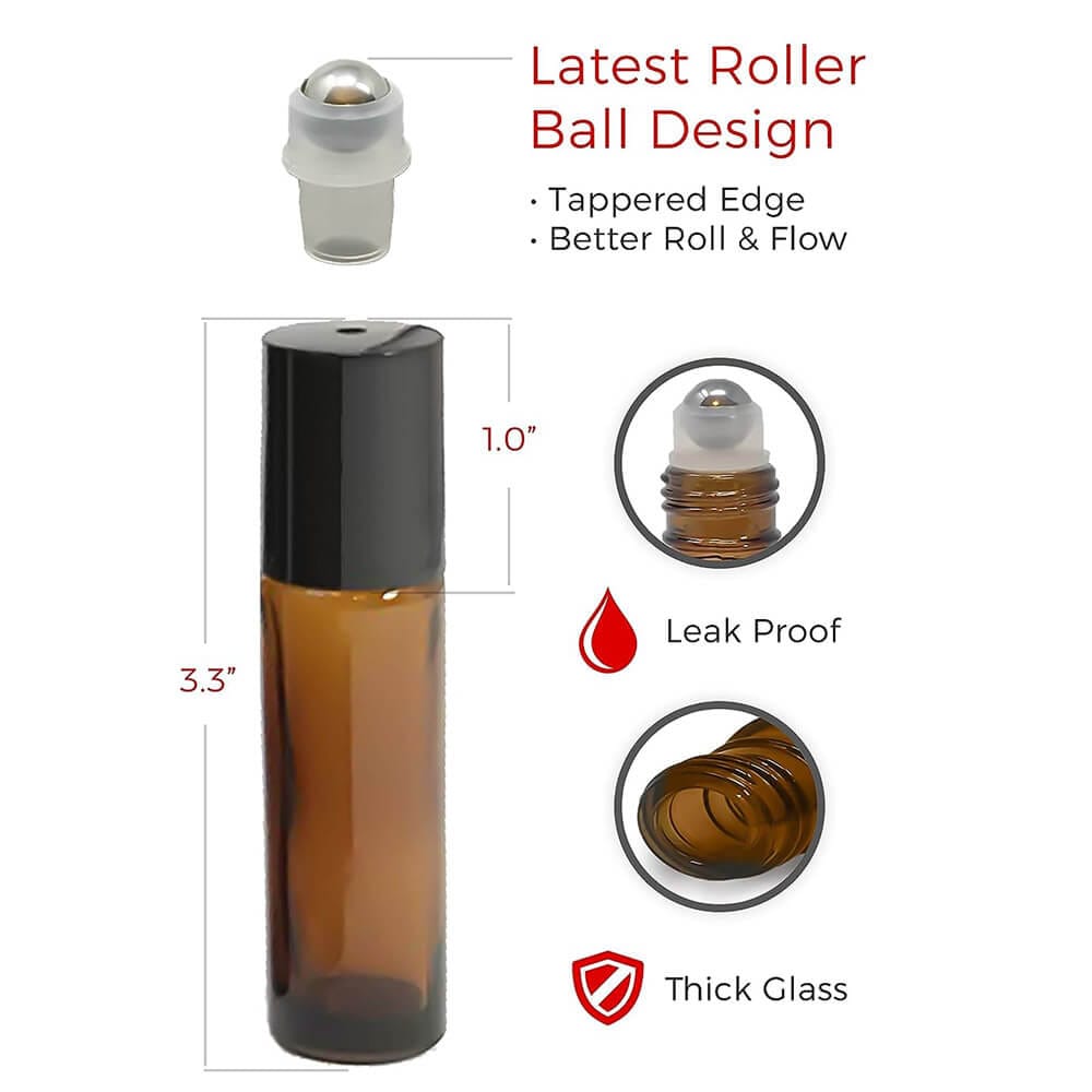 iPrimio Set of 6 Roller Bottles, 10 ml, Amber Brown