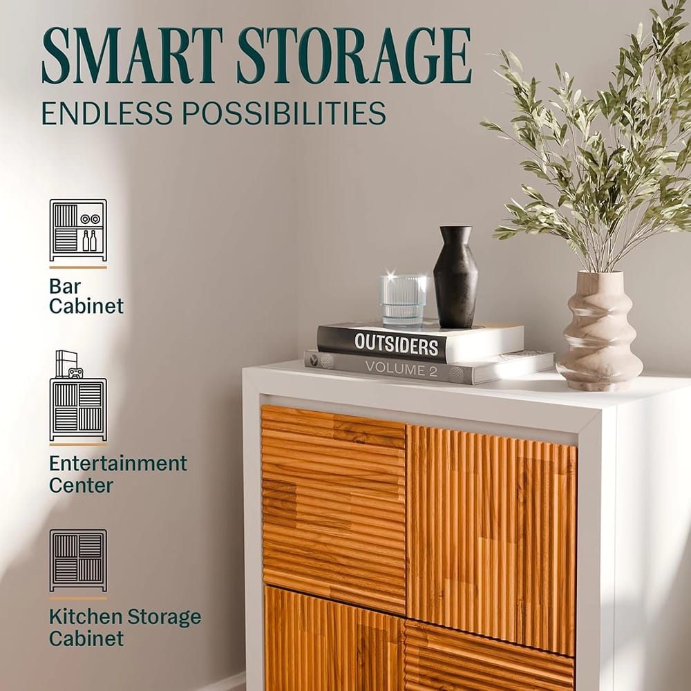 Bme Media 2-Door Cabinet, Ivory & Teak Brown