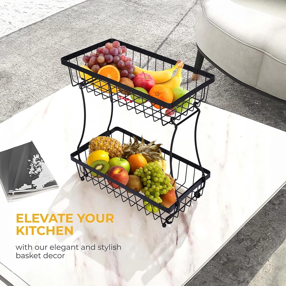 Regal Trunk & Co. 2 Tier Fruit Basket, Black