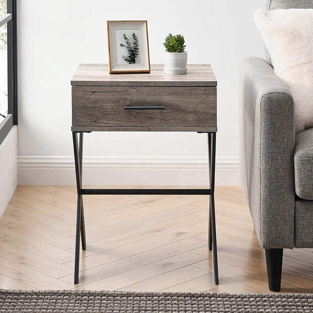 Walker Edison X-Leg Side Table, Gray Wash