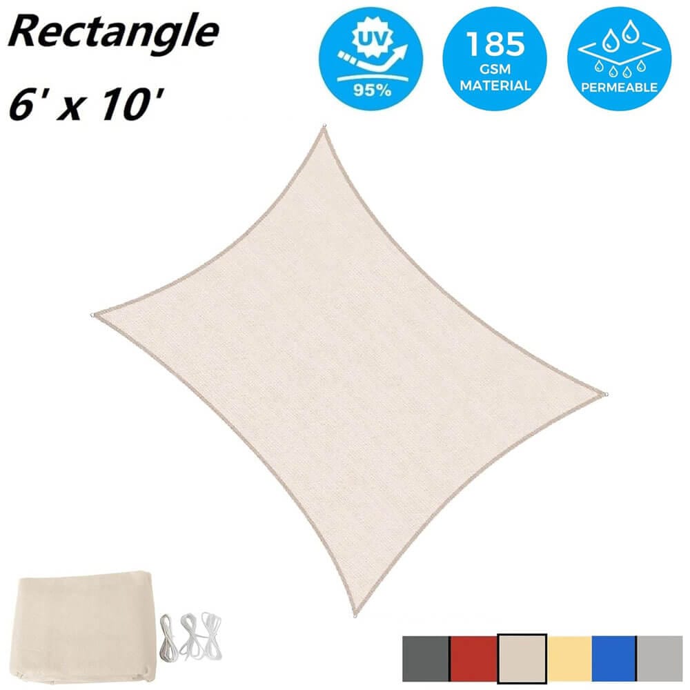 AsterOutdoor Rectangular Sun Shade Sail, 6' x 10', Cream