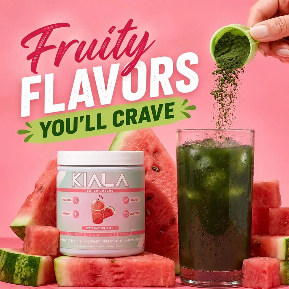 Kiala Nutrition Super Greens, Watermelon Slush, 30 Servings