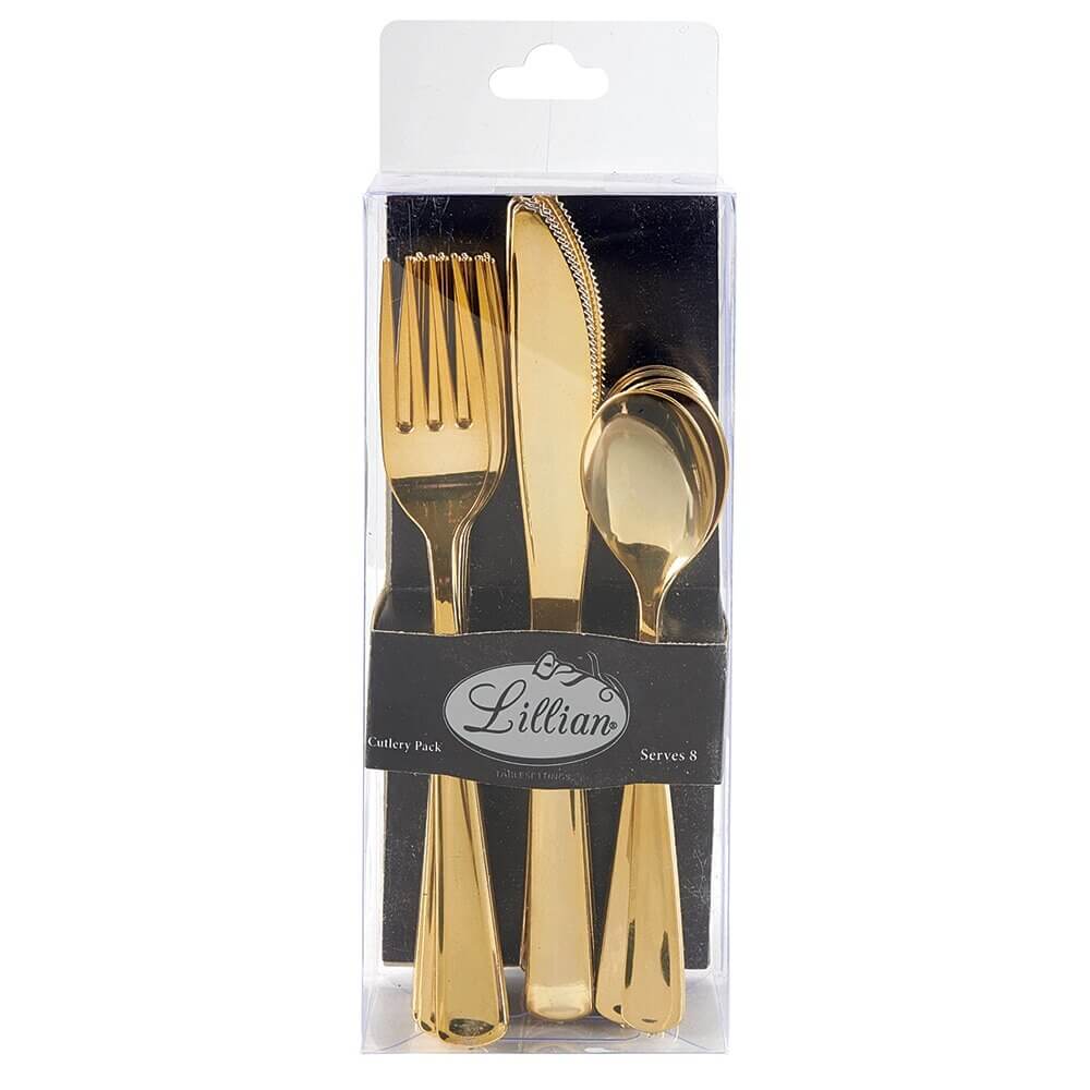 Lillian Gold Plastic Cutlery Set, 24-Piece