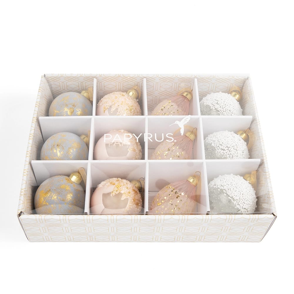 Famous Brand Soft Snow Glass Ornament Set, 12 Pack