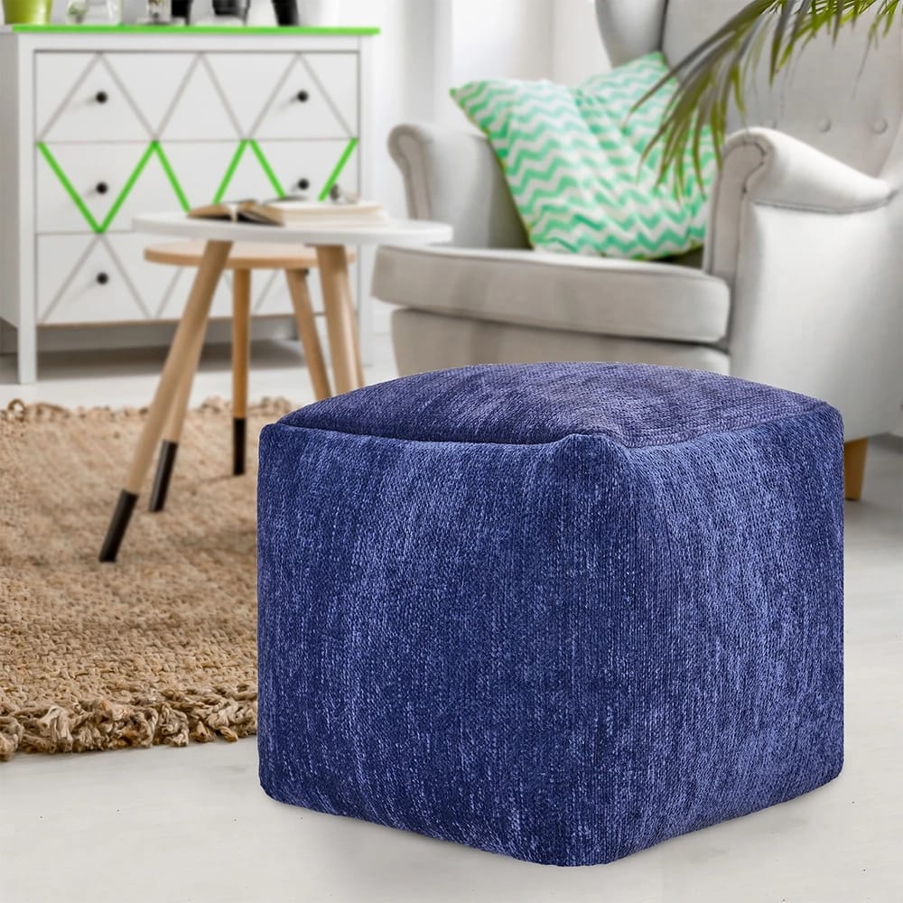 LR Home Serena Cube Pouf, Navy Blue