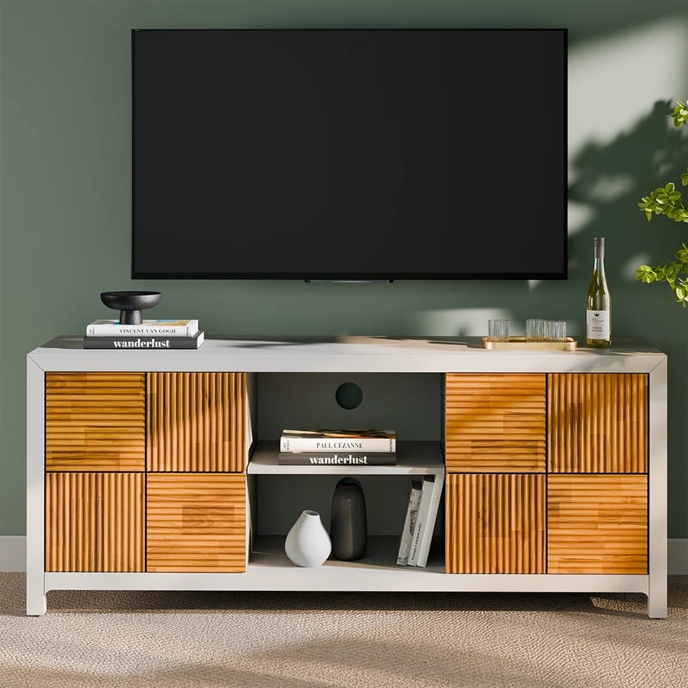 Bme Madia Deluxe TV Stand, Ivory Teak