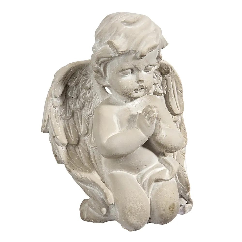 Praying Cherubim Boy Cement Statue, Gray