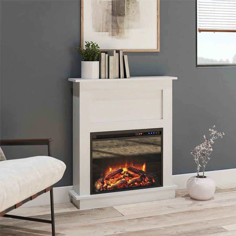 Ameriwood Home Ellsworth Electric Fireplace with Mantel, White