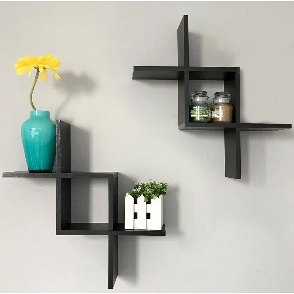 Greenco Criss Cross Intersecting Floating Shelf, Black