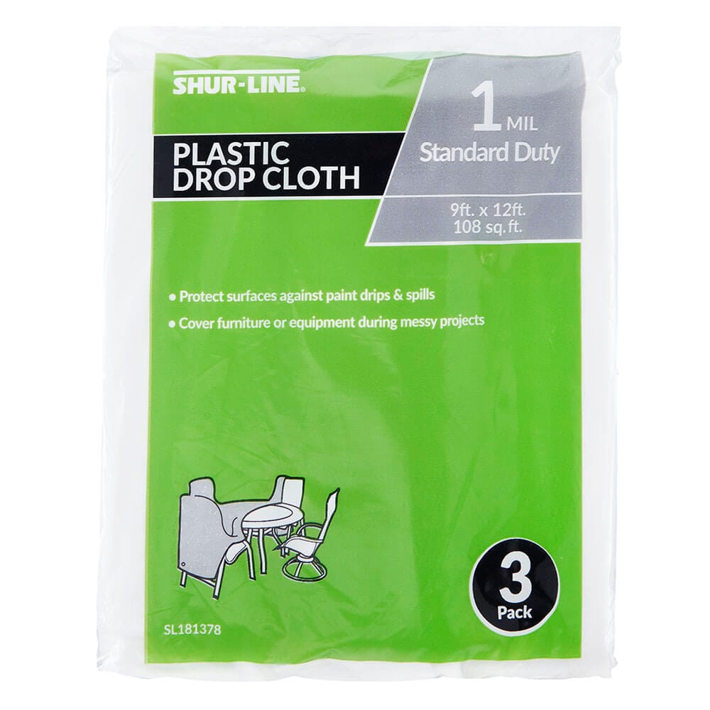 SHUR-LINE Standard-Duty 9' x 12' Plastic Drop Cloth, 3 Count