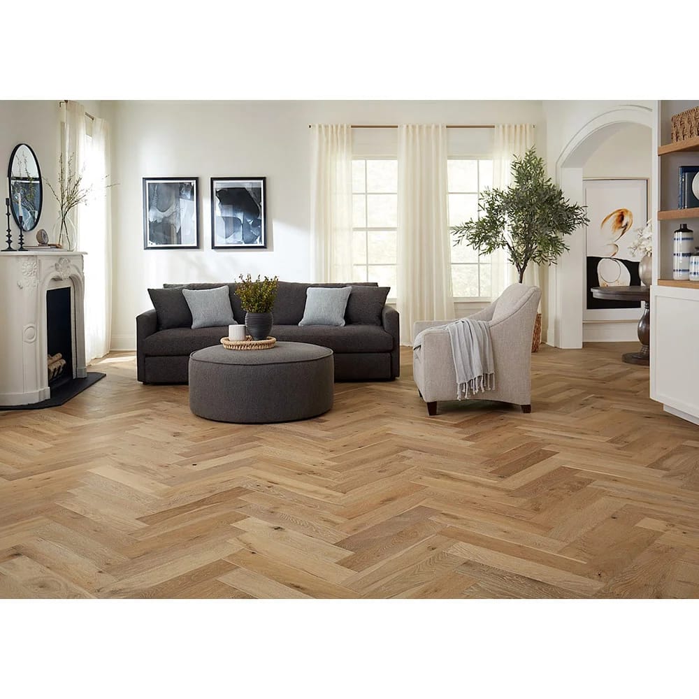 Virginia Mill Works 9/16" Crestone Peak Herringbone Wire Brushed Engineered Hardwood Flooring, Beige, 9.9 sq. ft. ($9.09/sq. ft.)