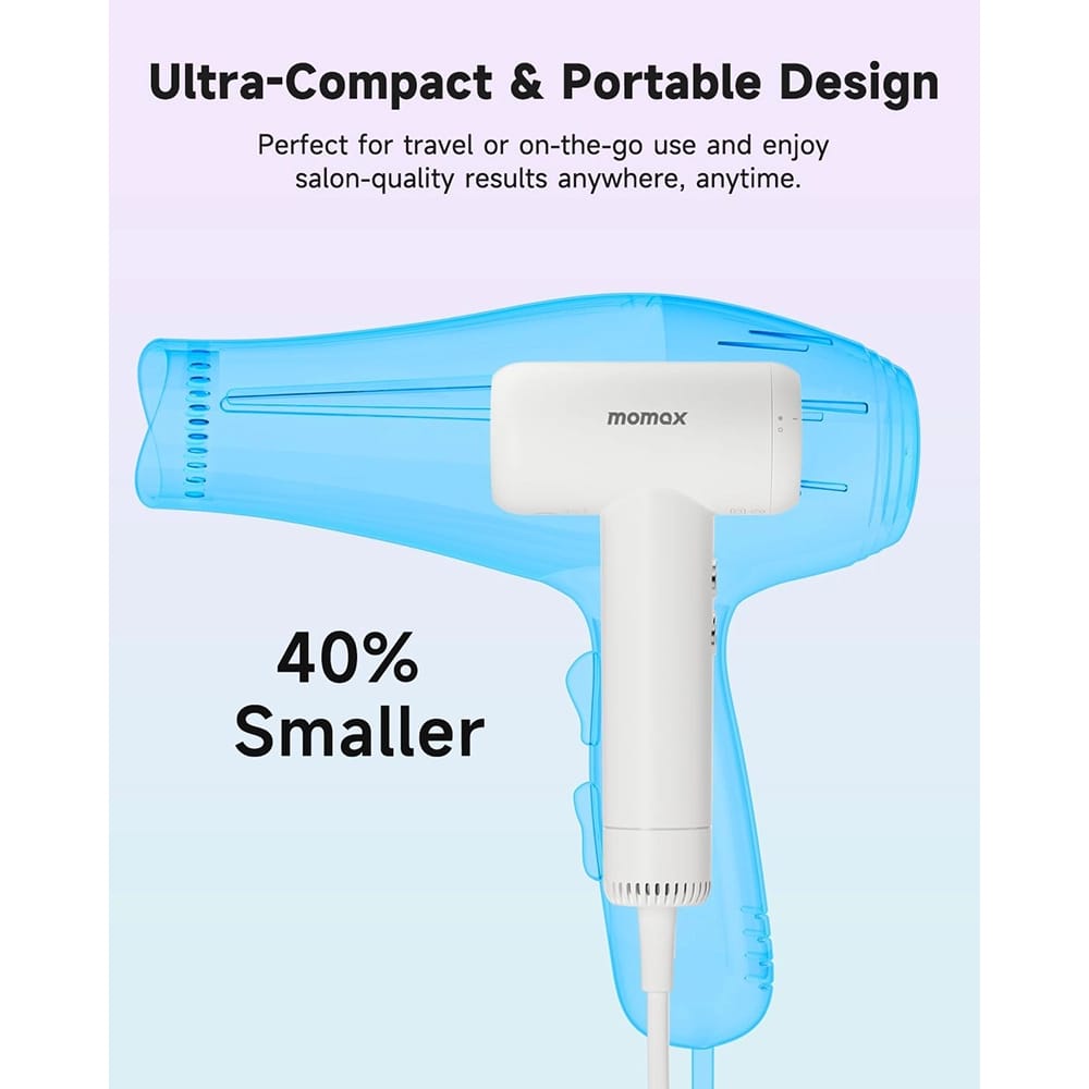 momax 1-Care Hair Mini Ultra Speed Ion Hair Dryer, White