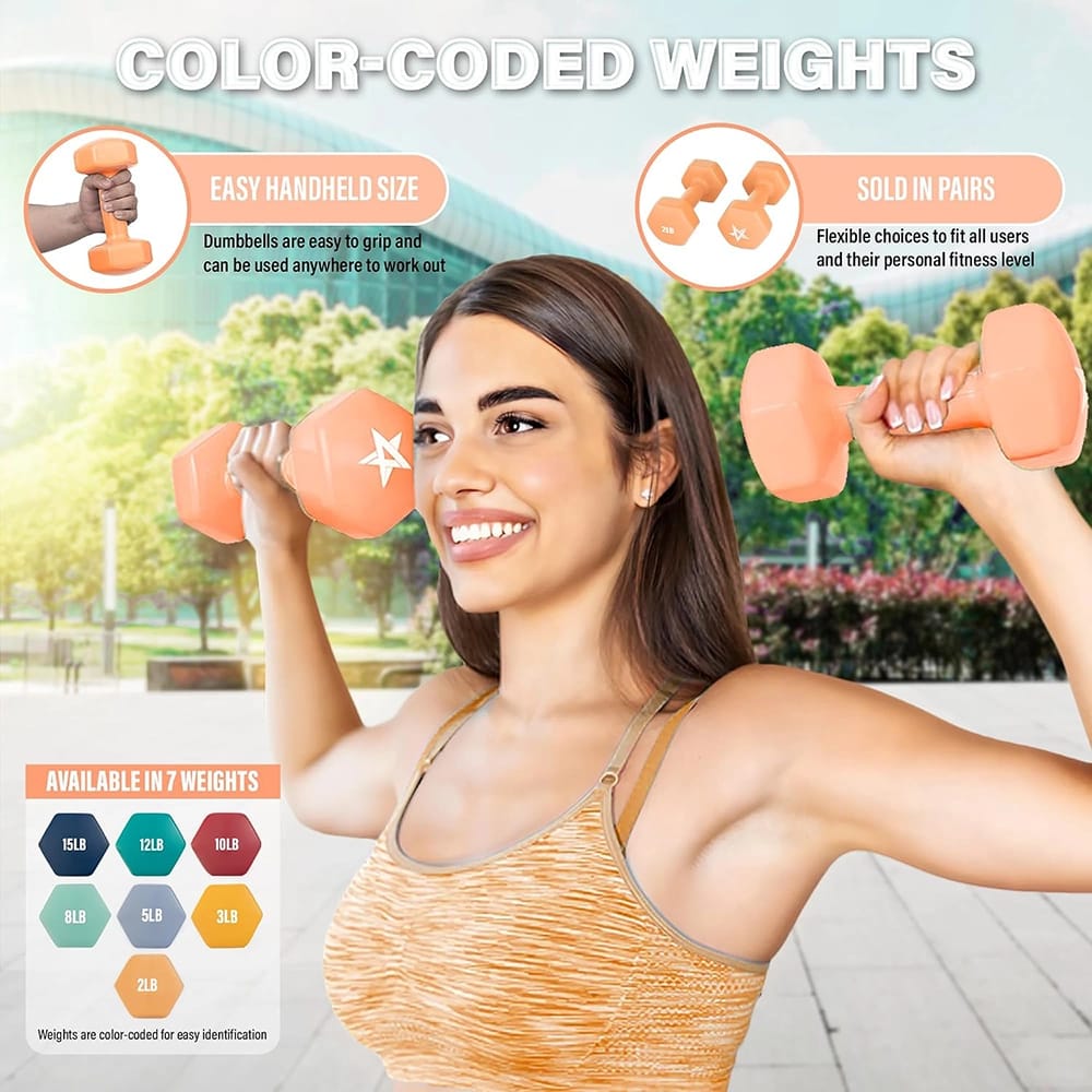 Yes4All Vinyl Hexagon Dumbbell Set, 2 ct, Peach, 2 lb
