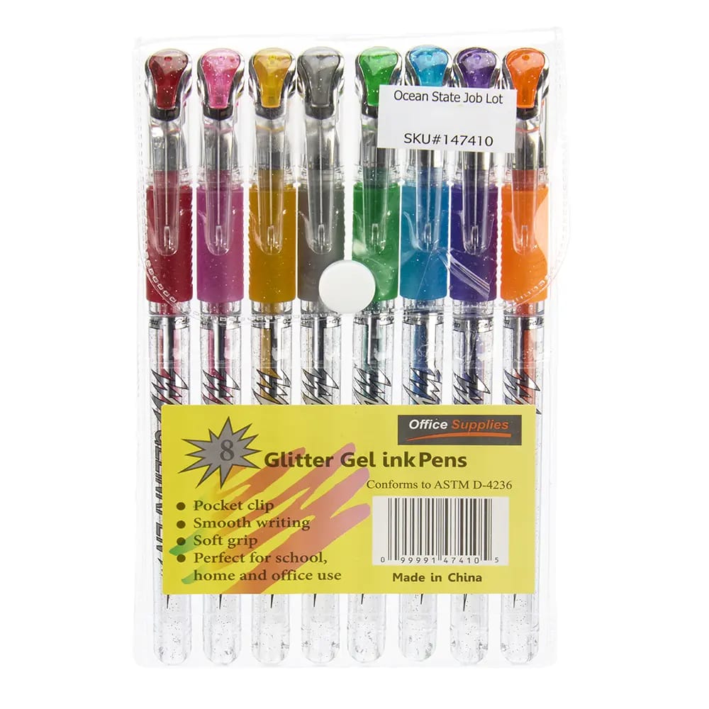 Office Supplies Glitter Gel Ink Pens, 8 ct