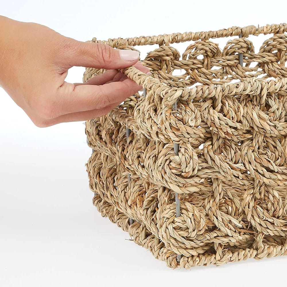 mDesign Woven Seagrass Pantry Organizer Basket, Natural, 6 Pack