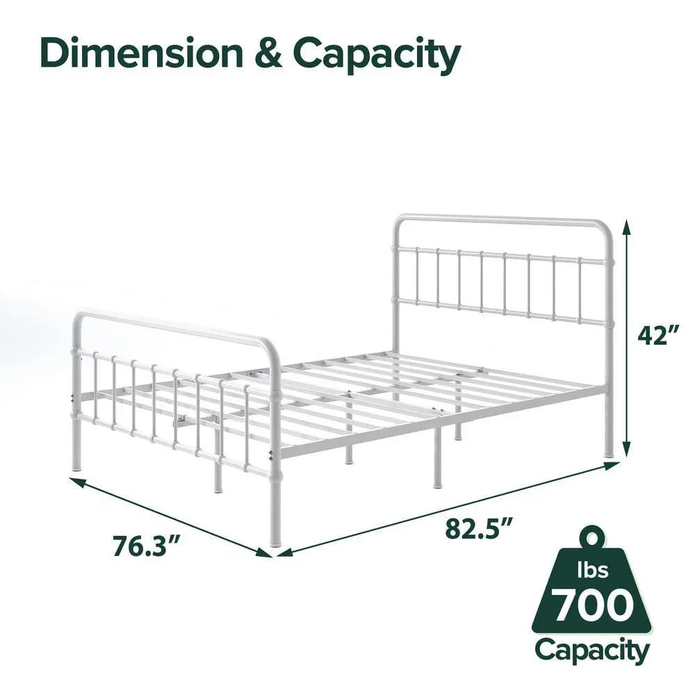 Zinus Florence Metal Platform Bed Frame, King, White