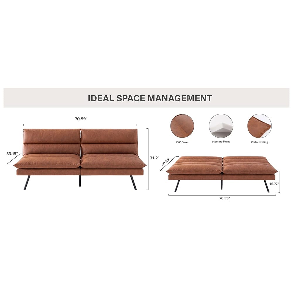 Memory Foam Futon Sofa Bed, Brown