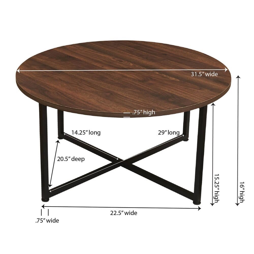 Household Essentials Jamestown Collection Mid-Century Round Coffee Table, Walnut