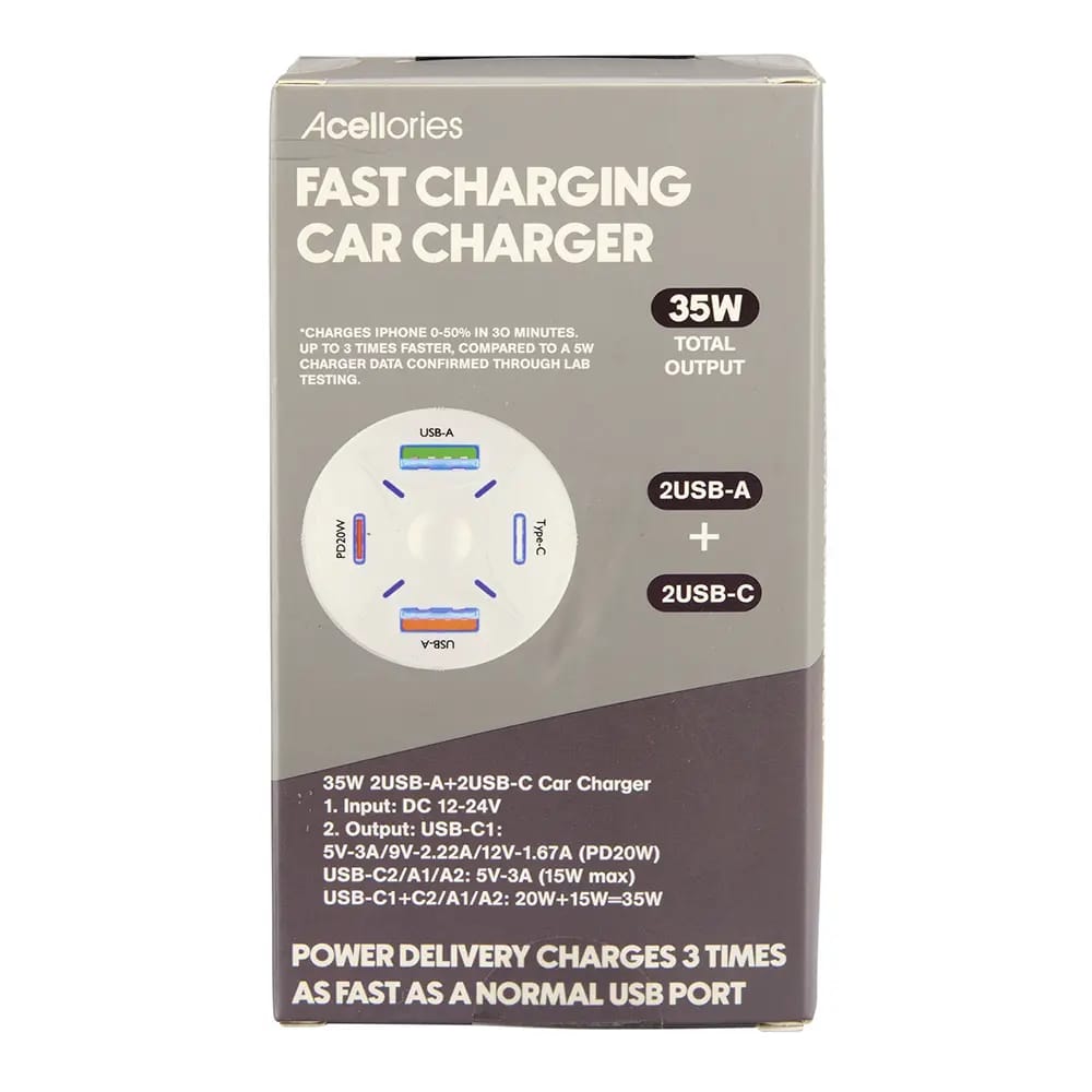 Acellories 4-In-1 Fast Charging Car Charger