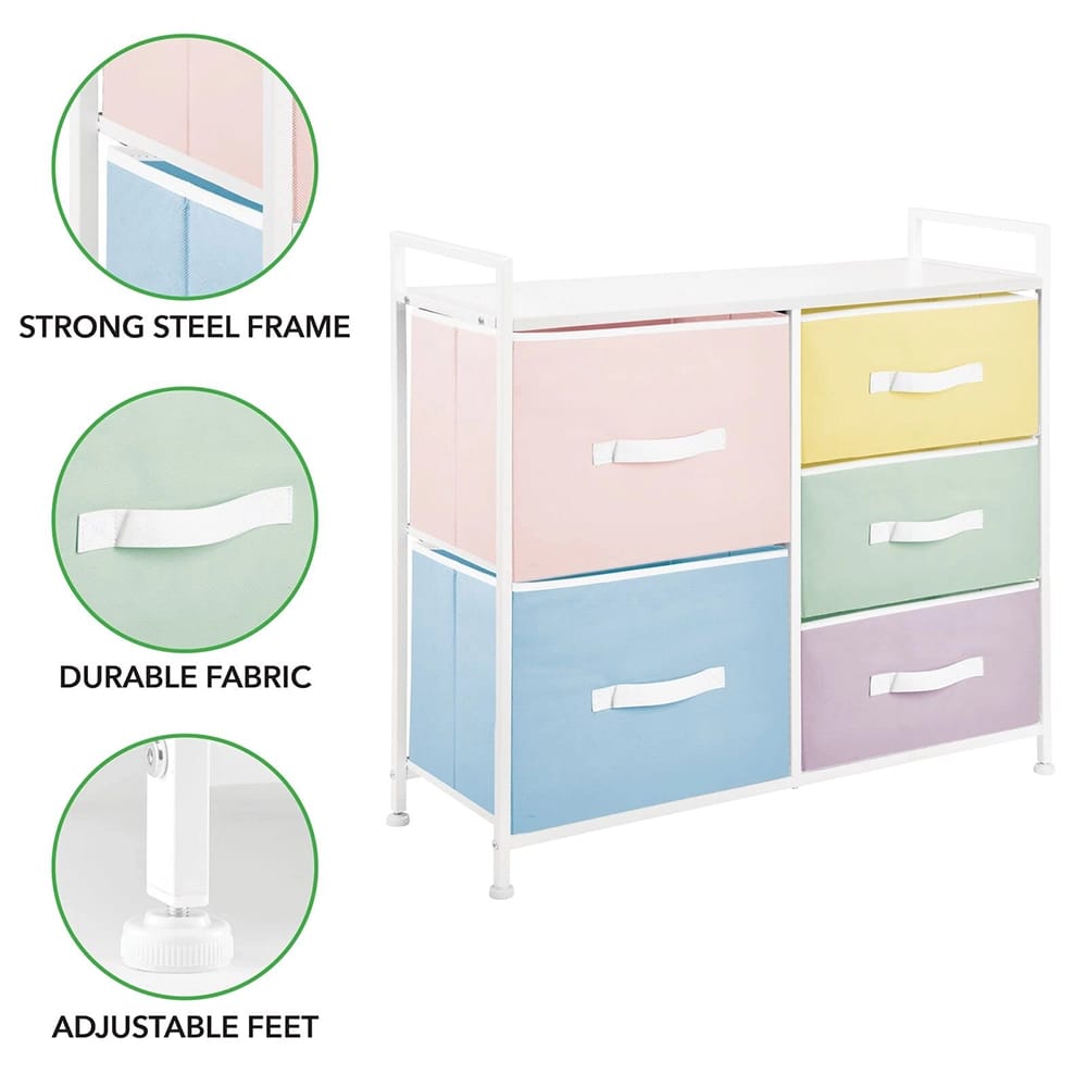 mDesign 5-Drawer Storage Dresser, Multicolor