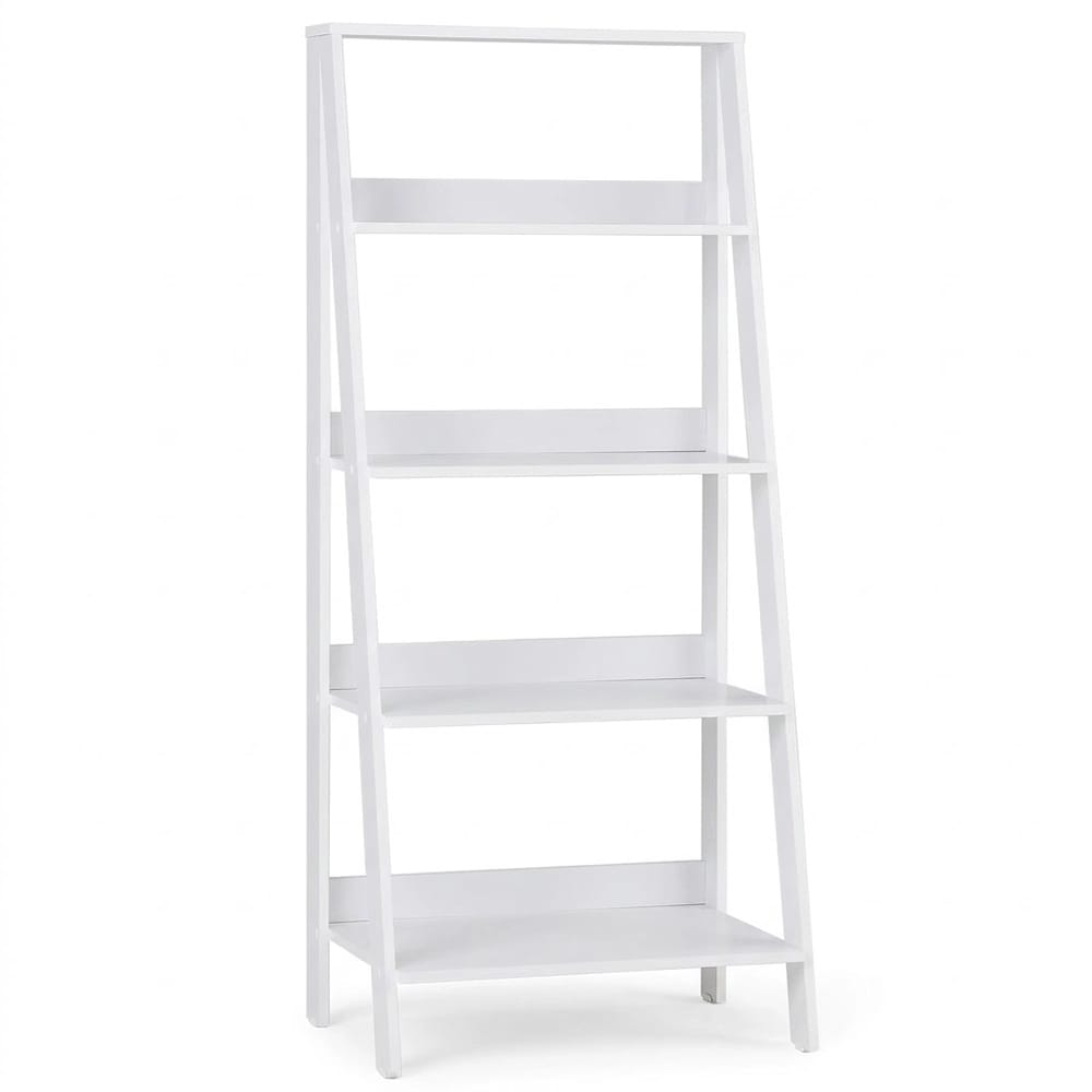 Walker Edison Wood Ladder Bookshelf, White, 55"