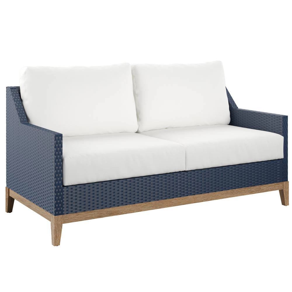 TK Classics Metal Outdoor Loveseat, Navy/White