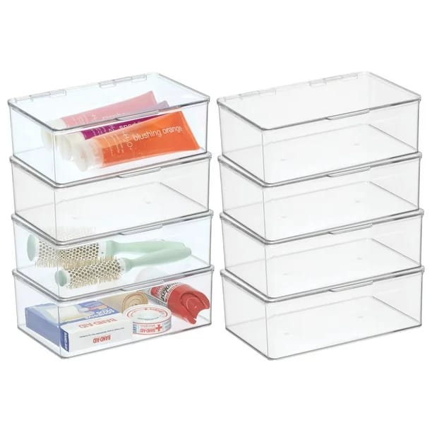 mDesign Plastic Stacking Storage Box, 8 Pack