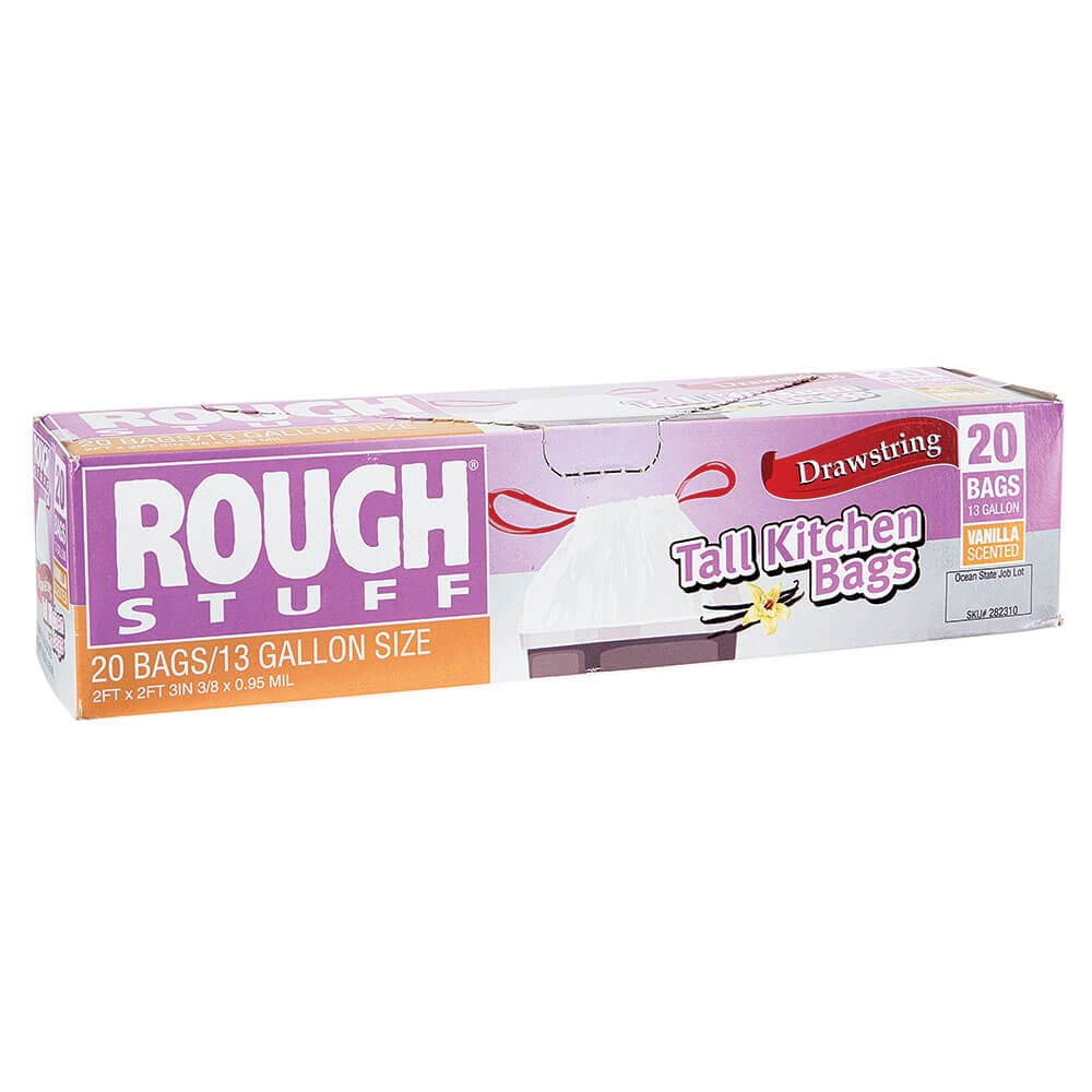Rough Stuff 13 Gal Vanilla Scented Tall Kitchen Drawstring Bags, 20 Count