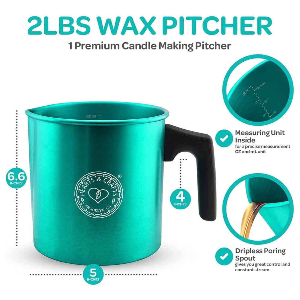 Hearts & Crafts 32 oz Aluminum Candle Making Pouring Pot, Teal