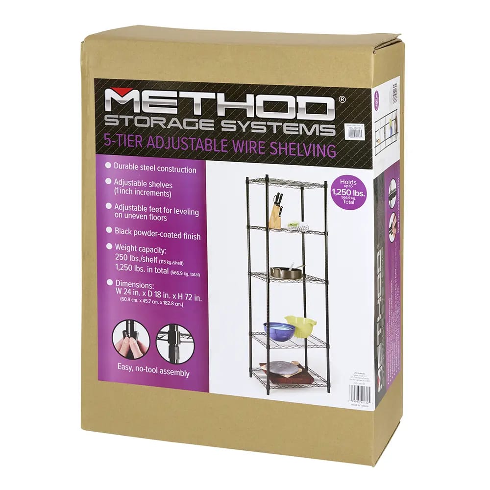 Method Storage Systems 5-Tier Adjustable Heavy-Duty Shelving, 24" W x 18" D x 72" H