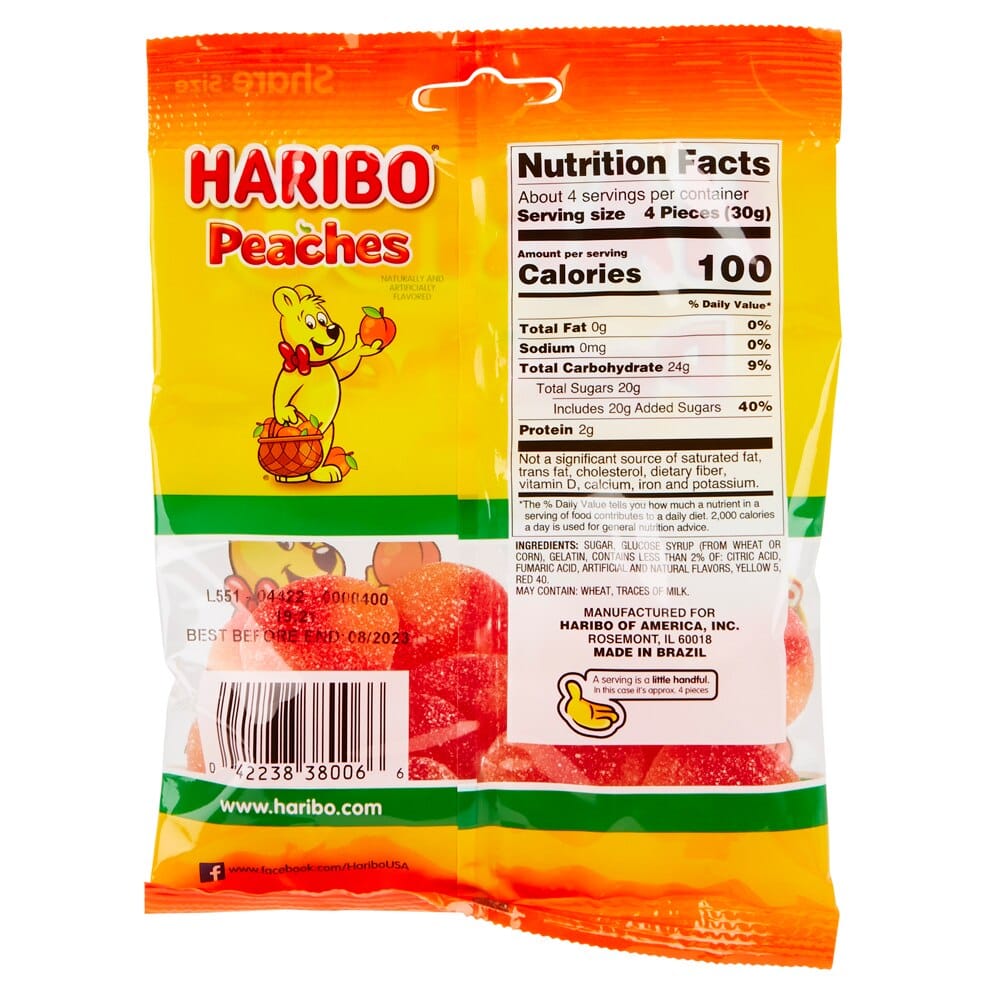 Haribo Peaches Gummi Candy, 4 oz