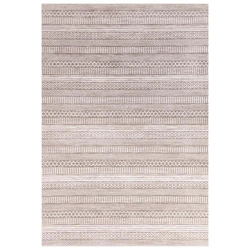 Hazel Collection 9' x 12' Geo Stripe Area Rug, Gray & Ivory