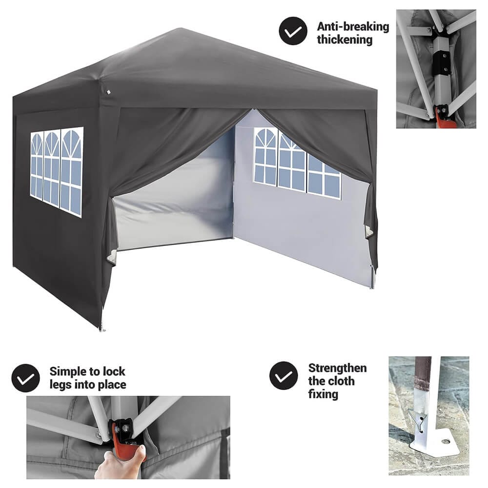 10' x 10' Pop-Up Canopy Tent with Sidewall & Windows, Gray