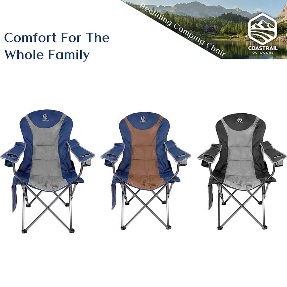 Coastrail Outdoor 3-Position Reclining Camp Chair with Cup Holders, Black/Gray