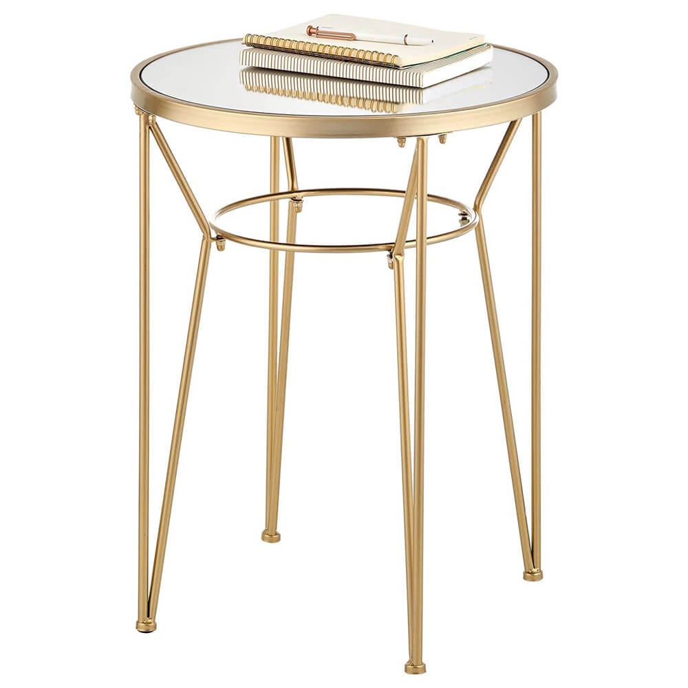 mDesign Round Metal Accent Table with Hairpin Legs, Set of 2, Soft Brass/Mirror