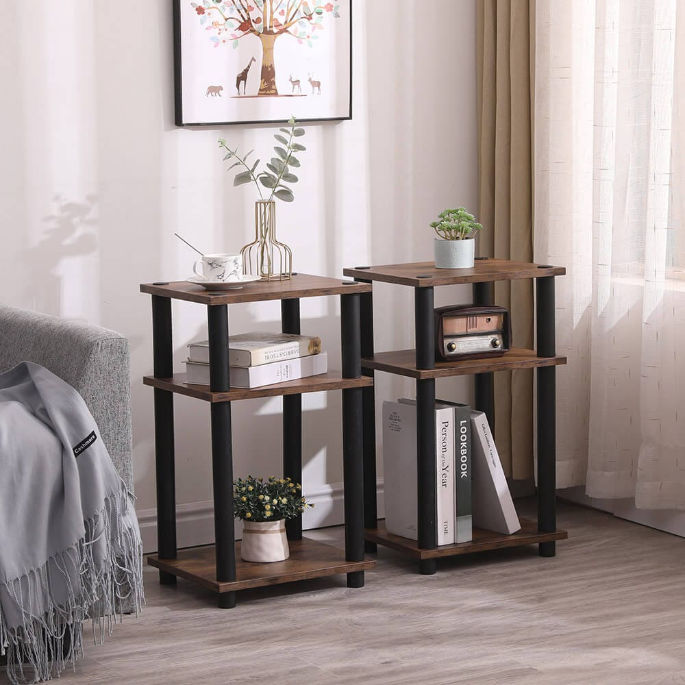 Turn-N-Tube End Table, Set of 2, Rustic Brown/Black