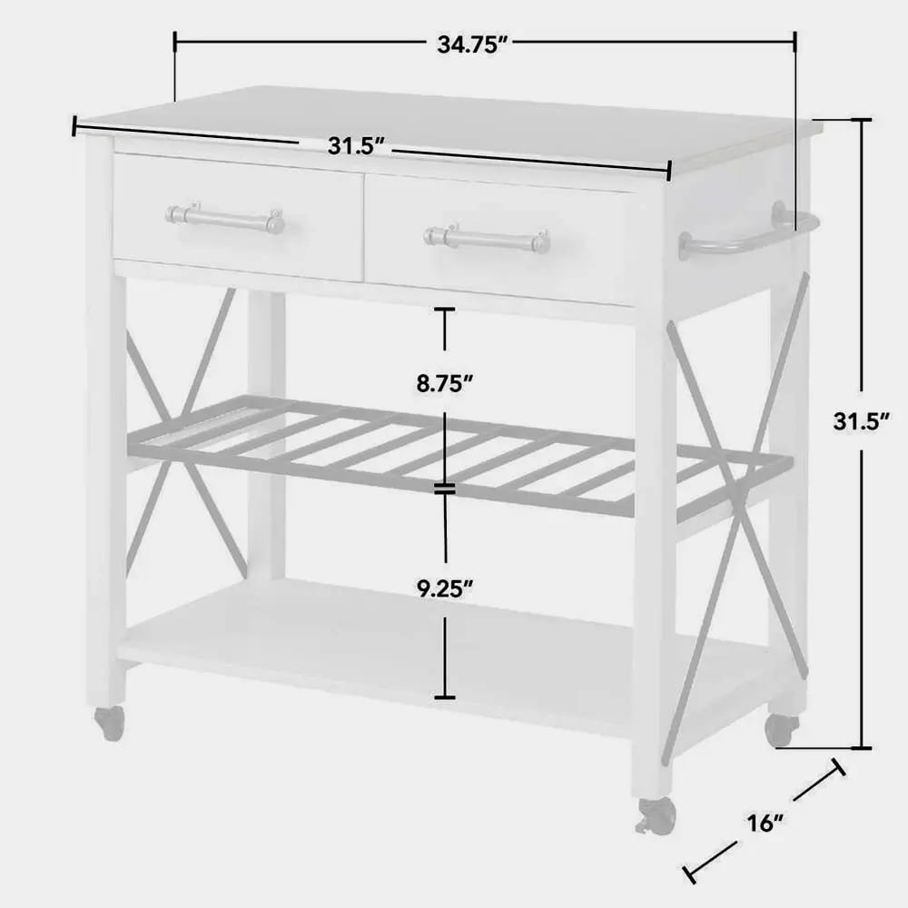 FirsTime & Co. Aurora Farmhouse Rolling Kitchen Cart with Stainless Steel Top, White