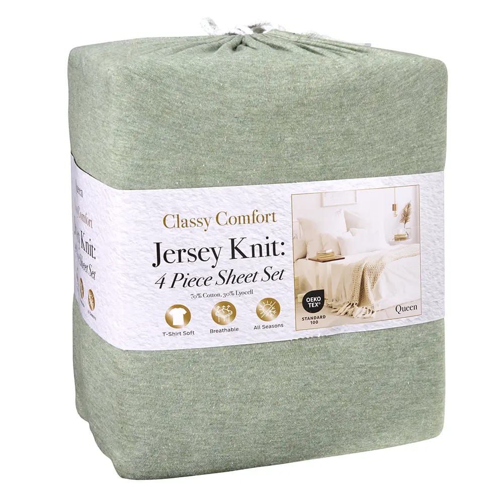 Classy Comfort 4pc Jersey Knit Sheet Set, Queen