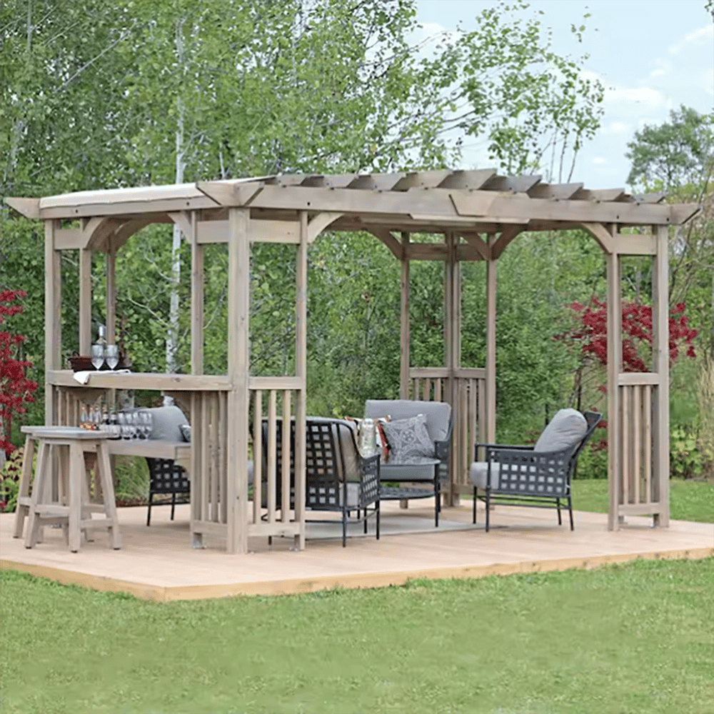 Yardistry Madison Cedar Wood Backyard Patio Pergola, Gray, 10' x 14'