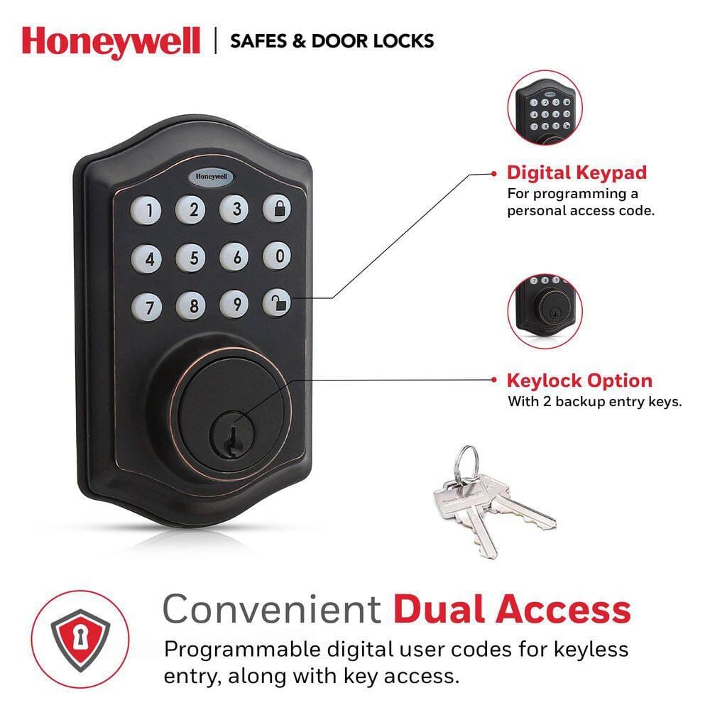 Honeywell Single Cylinder Deadbolt Lock with Electronic Keypad, Oil Rubbed Bronze