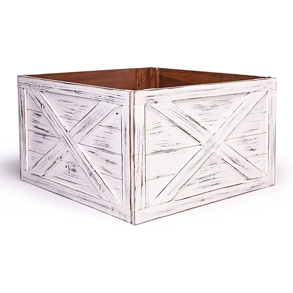 Hallops Distressed Wooden Tree Collar Box, White