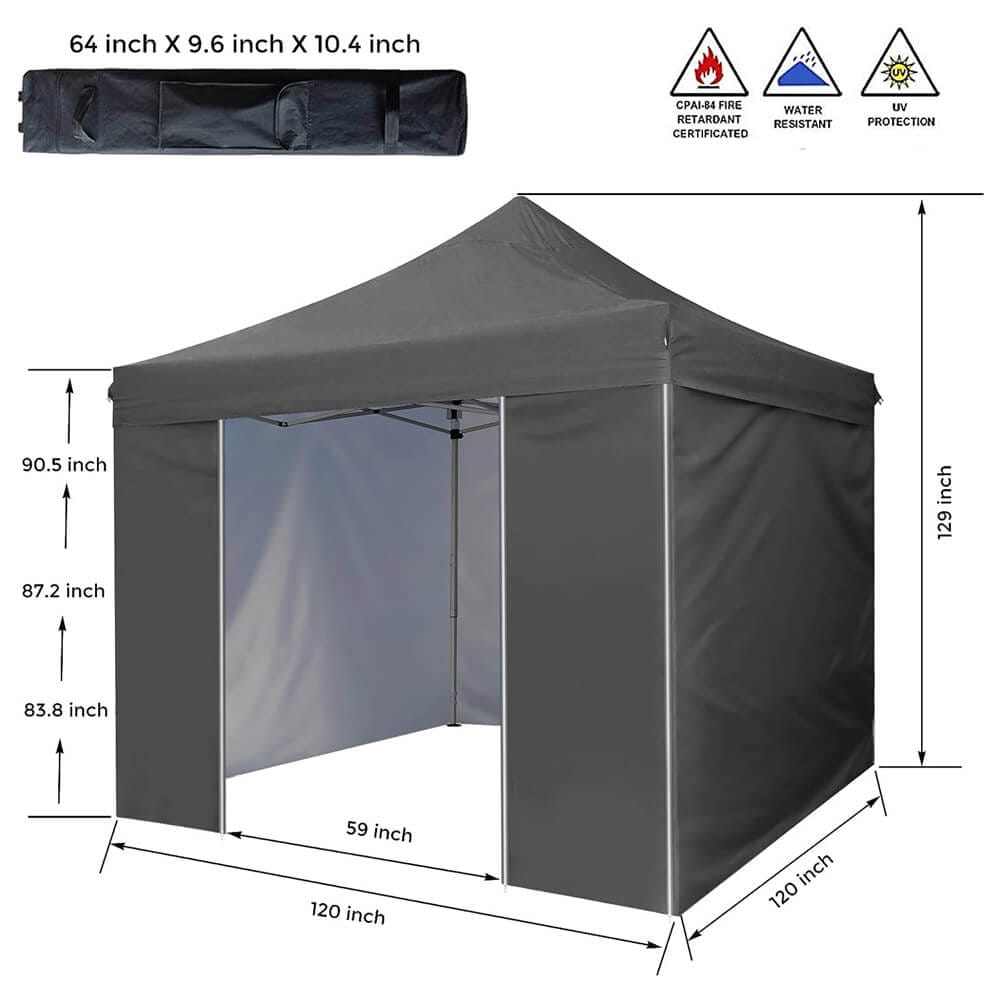 10' x 10' Pop-Up Canopy Tent with 5 Sidewalls, Gray