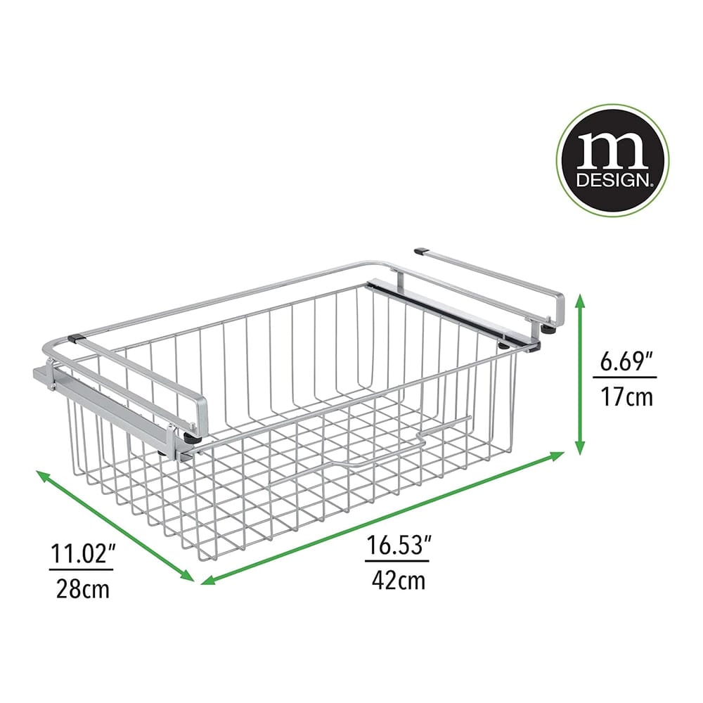 mDesign Metal Wire Hanging Pull Out Drawer Basket, White, 4 Pack