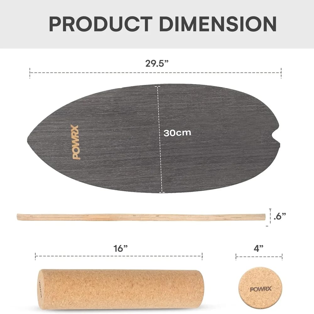 POWRX Surf Wood Balance Board with Roller