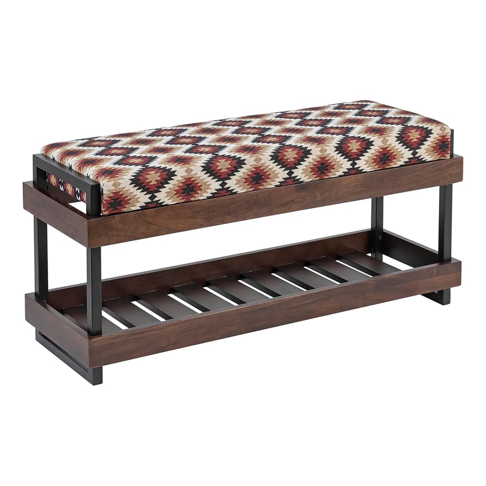 Albany Living Upholstered Bench with Shoe Rack, Red/Black