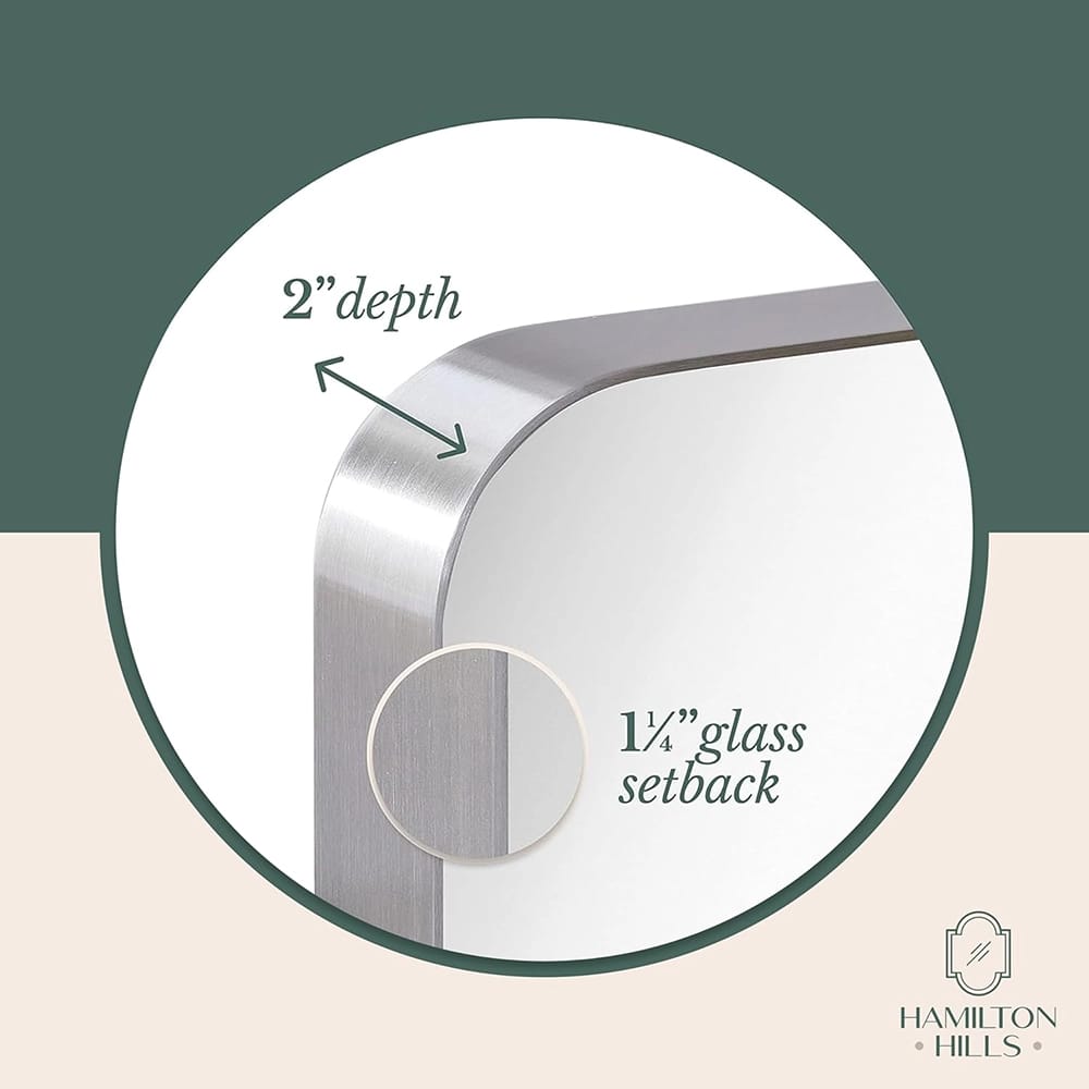 Hamilton Hills Contemporary Brushed Metal Wall Mirror, Silver, 24" x 36"